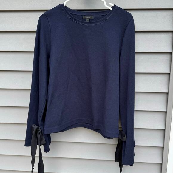 J.Crew size M Ribbon Tie Bell Sleeve Crewneck Sweatshirt - Navy - Picture 5 of 12